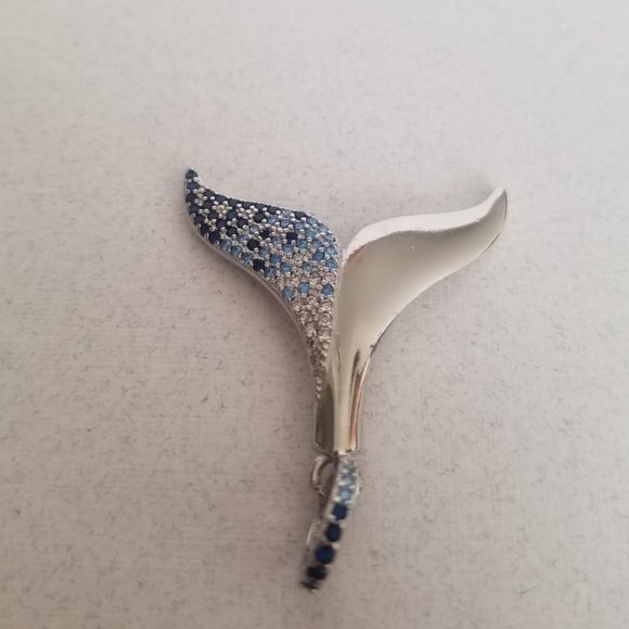 925 Sterling Silver Dolphin Fin Pendant Charm Embellished W/Simulated Gemstones - Picture 3 of 10